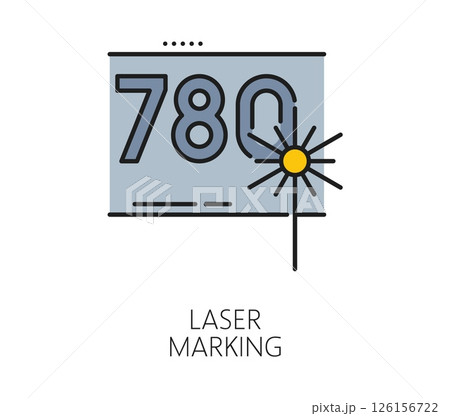 Laser cutting line icon, laser marking or carving numbers on metal surface, vector symbol. Laser cutter icon of machine cutter plasma tool of laser knife or pen for marking engraving and CNC Laser cutting line icon, laser marking or carving numbers on metal surface, vector symbol. Laser cutter icon of machine cutter plasma tool of laser knife or pen for marking engraving and CNC 126156722