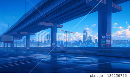 夜景に浮かび上がる高層ビル群と輝く都市の光 夜景に浮かび上がる高層ビル群と輝く都市の光 126156736