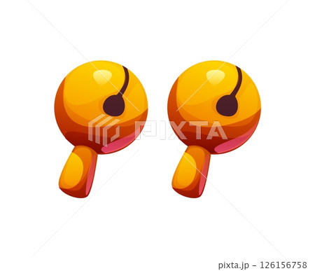 Cartoon musical font quotation mark as a pair of maracas. Music instrument typeface, entertainment funny type, alphabet glyph. Isolated vector musician abc character, typography punctuation symbol 126156758