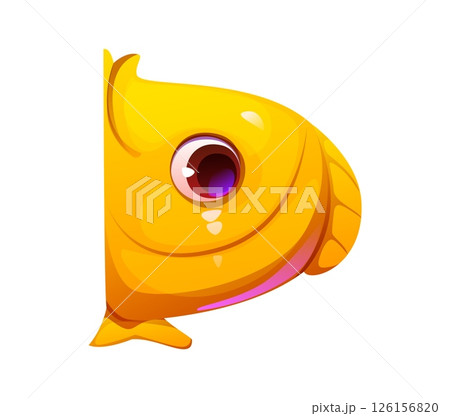 Cartoon underwater font funny fish letter D. Aquatic wildlife animal ABC alphabet letter, ocean life creature isolated vector English typeset element or underwater nature latin font symbol Cartoon underwater font funny fish letter D. Aquatic wildlife animal ABC alphabet letter, ocean life creature isolated vector English typeset element or underwater nature latin font symbol 126156820