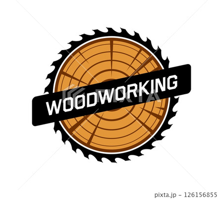 Woodwork, carpentry saw blade icon for carpenter, construction and wood handyman, vector emblem. Woodworking and lumber furniture work icon of lumberjack tree log with sawmill blade circle sign Woodwork, carpentry saw blade icon for carpenter, construction and wood handyman, vector emblem. Woodworking and lumber furniture work icon of lumberjack tree log with sawmill blade circle sign 126156855