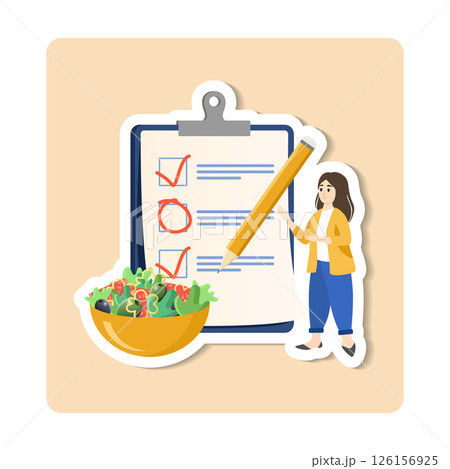 Nutritionist creating healthy eating plan with checklist and fresh salad 126156925