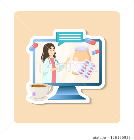 Doctor holding online medical consultation recommending pills treatment 126156932