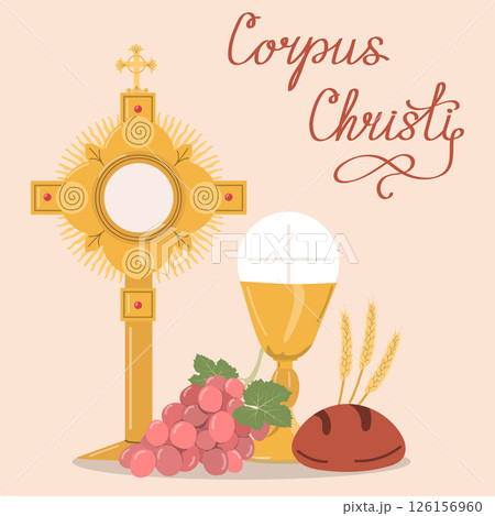 Corpus Christi Catholic religious holiday greeting card.  126156960