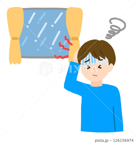 雨で頭が痛くなっている男性 雨で頭が痛くなっている男性 126156974