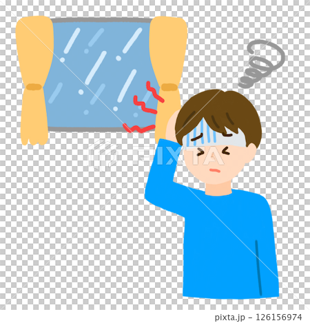 雨で頭が痛くなっている男性 雨で頭が痛くなっている男性 126156974