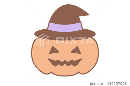 魔女の帽子をかぶるかわいいハロウィンカボチャのイラスト 126157098