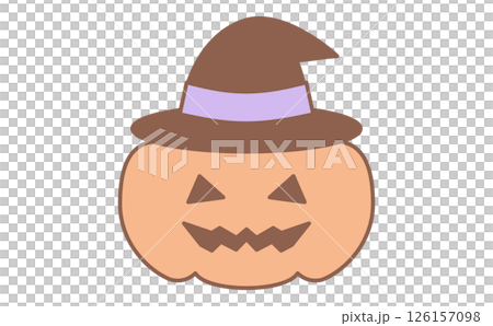 Illustration of a cute Halloween pumpkin wearing a witch's hat 126157098