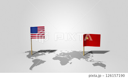 Flags of the USA or the United States of America and China on their maps with a white background. Concept of the United States of America versus China trade war disputes or economic conflict 126157190