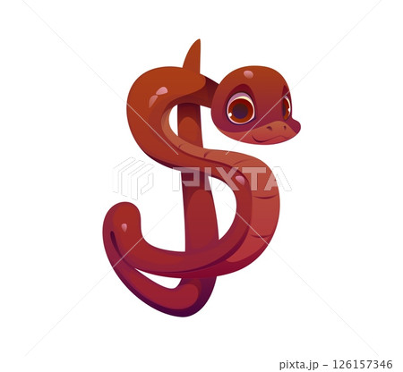 Dollar sign as cute snake character kids animal alphabet, funny zoo mascot font. Children typeface glyph, Cartoon type glyph abc for children education as funny brown reptile personage 126157346