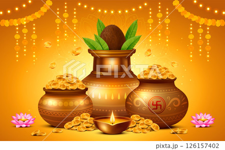 Akshaya Tritiya Gold Pot Illustration 126157402