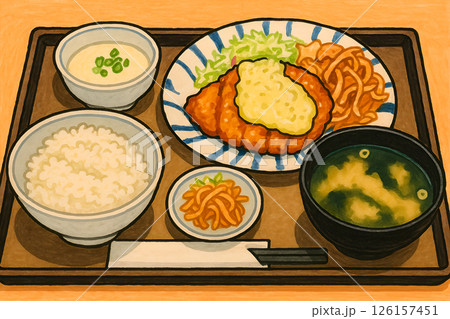 いろいろなから揚げ定食のイラスト素材 126157451