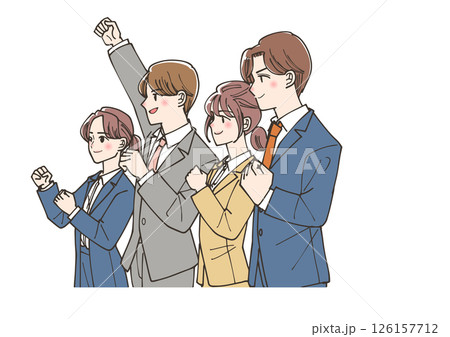 頑張るぞ!というポーズをしている若いビジネスマンのチーム 頑張るぞ!というポーズをしている若いビジネスマンのチーム 126157712