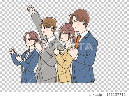 頑張るぞ!というポーズをしている若いビジネスマンのチーム 頑張るぞ!というポーズをしている若いビジネスマンのチーム 126157712