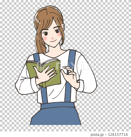 本を読んで勉強している女性のイラスト 本を読んで勉強している女性のイラスト 126157718