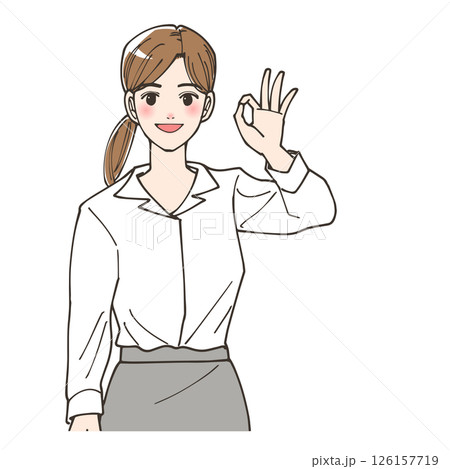 グッドのジェスチャーをしている女性のイラスト グッドのジェスチャーをしている女性のイラスト 126157719
