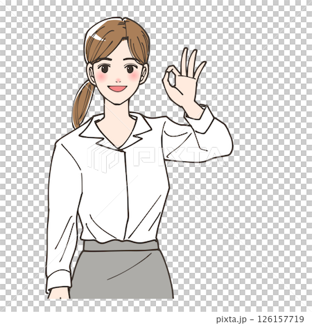 グッドのジェスチャーをしている女性のイラスト グッドのジェスチャーをしている女性のイラスト 126157719