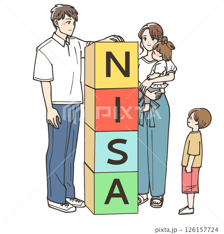 ニーサとかいた積み木を積んでいる家族 126157724