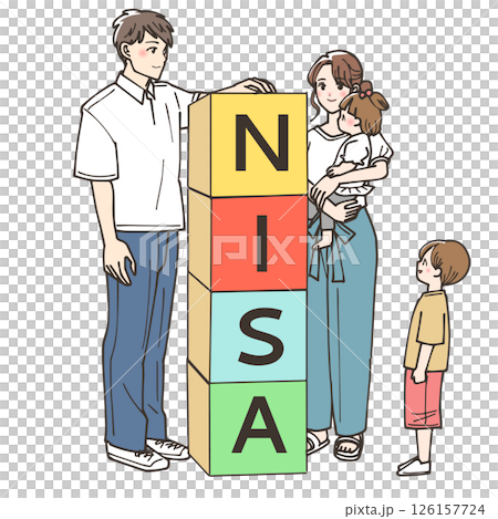 ニーサとかいた積み木を積んでいる家族 126157724