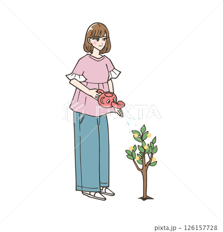 お金のなる木に水をやっている女性 お金のなる木に水をやっている女性 126157728