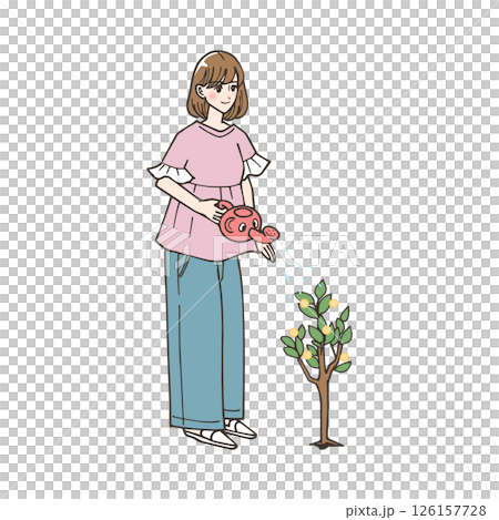 お金のなる木に水をやっている女性 お金のなる木に水をやっている女性 126157728