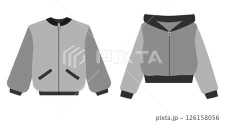 Stylish bomber and hoodie jacket Grayscale Minimalistic Sticker Icon Logo label design element idea 126158056