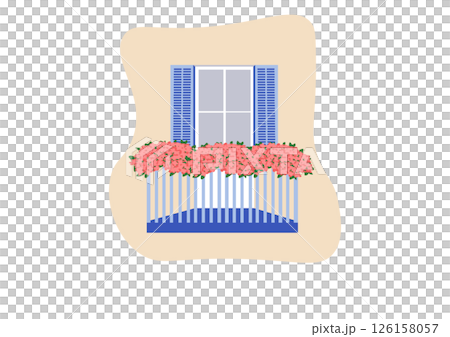 Mediterranean Balcony with Pink Flowers Flat Vector Design 126158057