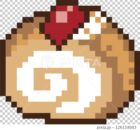 roll cake sweet bakery food dessert 8bit pixel art, flat design png illustration 126158083