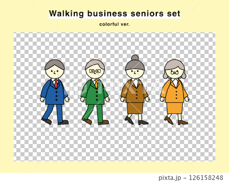 Illustration set of walking elderly people in suits 01 Illustration set of walking elderly people in suits 01 126158248