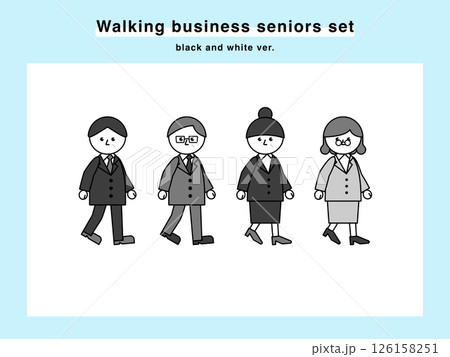 スーツを着た歩く高齢者のイラストセット 03 126158251