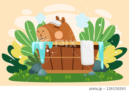Flat Capybara Cute Illustration 126158263