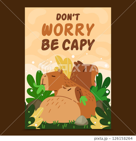 Flat Capybara Cute Poster 126158264