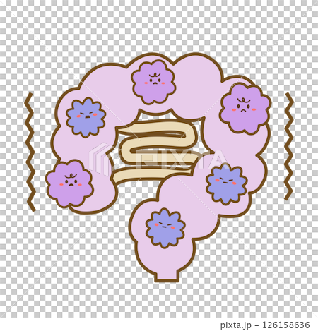 A sick intestine full of bad bacteria - line drawing 126158636