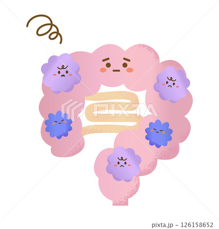 手描きの悪玉菌がいっぱいの腸のイラスト 手描きの悪玉菌がいっぱいの腸のイラスト 126158652