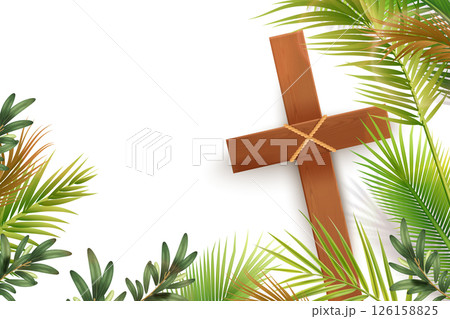 Holy Week Palms and Cross Background 126158825