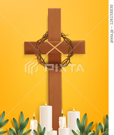 Holy Week Cross with Candles Illustration 126158830