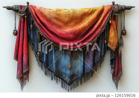 Fabric wall hanging on a white background. Boho-chic style. 126159016