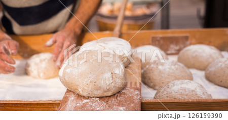 Yeast dough in the form of loaves waiting to be cooked 126159390