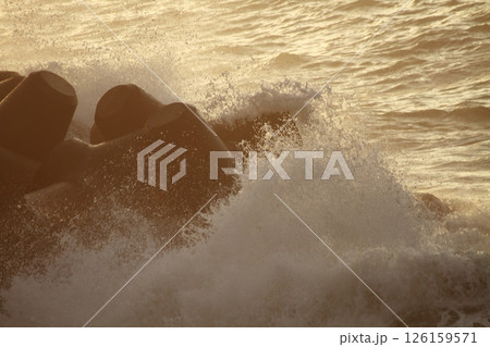 桂浜に打ち寄せる波 126159571