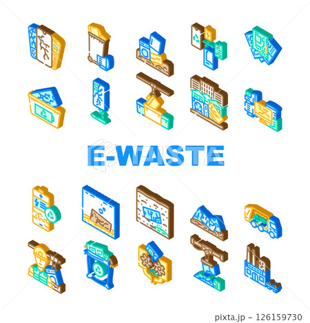 e waste pollution recycling icons set vector 126159730