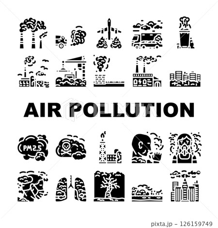 air pollution smog emissions icons set vector 126159749