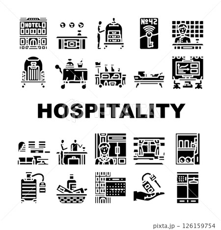 hospitality service guest hotel icons set vector hospitality service guest hotel icons set vector 126159754