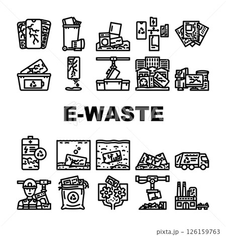 e waste pollution recycling icons set vector 126159763