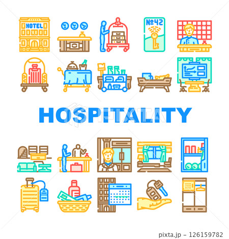 hospitality service guest hotel icons set vector 126159782