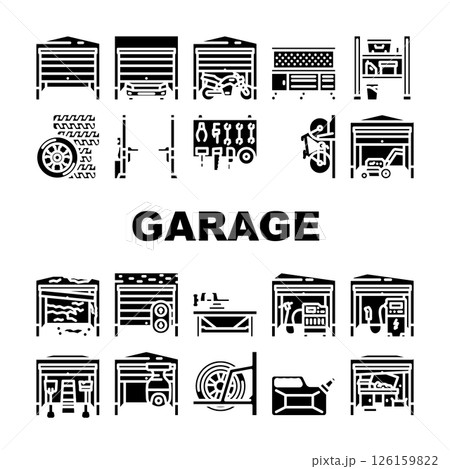 garage storage workshop icons set vector 126159822