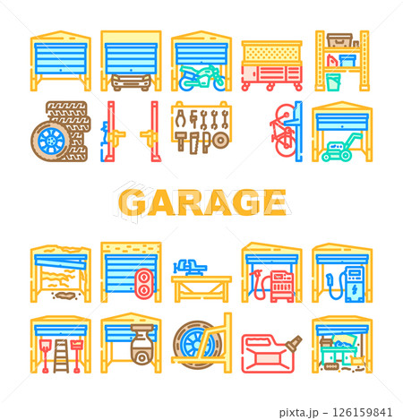 garage storage workshop icons set vector 126159841
