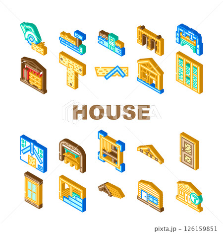 wood frame house construction icons set vector 126159851