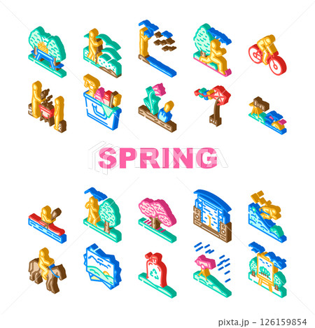 spring spend time blossom picnic icons set vector 126159854