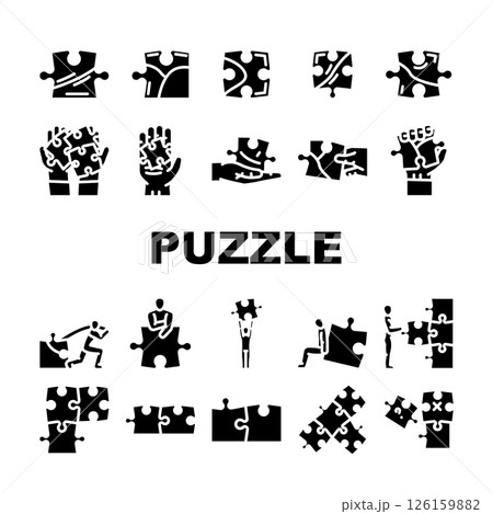 puzzle game jigsaw riddle icons set vector 126159882