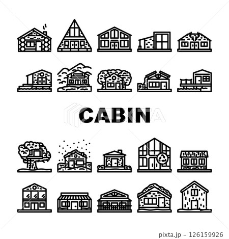 wooden cabin rustic cozy icons set vector wooden cabin rustic cozy icons set vector 126159926